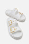 Bianca Vellini White Rustic Women's Stylish Double Buckle Orthopedic Comfortable Straw Ergonomic Non-Slip Sole Slippers