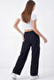 Women's Black Oversize Parachute Fabric Cargo Pants with Pockets, Adjustable Leg Clips, Baggy Pants - 7