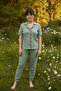 Green Patterned Bürümcük-Krınkıl Large Size Battal Buttoned Ribbed Pajama Set 26120825 - 2