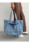 New Season Denim Jean Large Quality Shoulder Bag with Front Pocket. Length 38 Cm/ Width 52 cm - 4