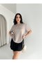 Women's Crew Neck Short Sleeve Stone Detailed Shiny T-Shirt - 4