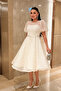 Sequin Fabric Balloon Sleeve Midi Dress - White - 2