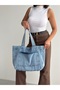 New Season Denim Jean Large Quality Shoulder Bag with Front Pocket. Length 38 Cm/ Width 52 cm - 2