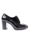 Women's Genuine Leather Lace-Up Oxford Heeled Shoes - Black Patent Leather - 3