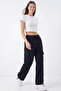 Women's Black Oversize Parachute Fabric Cargo Pants with Pockets, Adjustable Leg Clips, Baggy Pants - 3