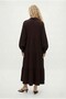 Women's Modest Linda 100% Cotton Muslin Lined Balloon Sleeve Layered Brown Long Dress - 6
