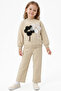 Girl's Beige Black Tulle Floral Pearl 2-Piece Set