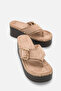 Avelessa Mink Rustic Women's Daily Buckle Detailed Wedge Sole Comfortable Stylish Suede Flip Flops