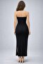 Black Strapless Long Dress with Slit Detail - 3