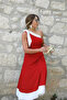 Women's One Shoulder Open Shoulders Ribbon Detailed Double Color Imported Crepe Dress - 2