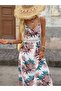 Women's Rope Strap V-Neck Long Jersey Dress with Lace Waist - 2