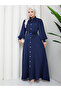 Women's Stone-Beaded Button Detail Premium Jacquard Satin Fabric Tesettür Farece
