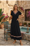 New Season Women's Ethnic Pattern Stripe Detailed V-Neck Viscose Long Dress - 2