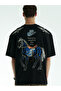 Unisex Black Oversize 100% Cotton Back and Front Printed Crew Neck Street Style T-Shirt Go Away