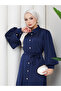 Women's Stone-Beaded Button Detail Premium Jacquard Satin Fabric Tesettür Farece - 2