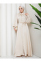 Women's Stone Button Detail Premium Jacquard Satin Fabric Tesettür Farece