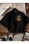 Mysterious Tiger & Evil Eye Themed Crew Neck Short Sleeve Women's Black Tshirt - 2
