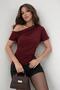 Women's Burgundy One-Shoulder Draped Stretch Fabric Blouse 127 - 2