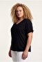 Women's Plus Size V-Neck Pocket Breathable Fabric Loose Black Blouse - 3