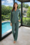 Women's Modal Combed Cotton Long Sleeve Pajama Set 3307 Green - 4
