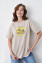 Women's Summer Style Lemon Patterned Lettered Round Neck Beige Color Cotton T-Shirt