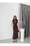 Brown Degaje Collar Lace Detailed Long Dress - 4