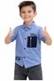 Boy's Shirt with Lettering and Zipper Detail, Dark Blue Color Shirt and Denim Shorts Set - 3