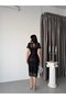 Black Beaded Belted Short Sleeve Midi Evening Dress - 6