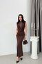 Brown Degaje Collar Lace Detailed Long Dress