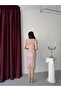 Powder Beaded Belted Short Sleeve Midi Evening Dress - 6