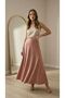 Women's Pink Color Suede High Waist Flared Long Skirt - 2