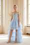 Girl's Tailored Baby Blue Tulle Evening Dress with Shoulder and Stone Cord Detail, Crepe Top Layer, Layered Tulle, Prince Style