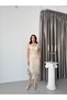 Beige Beaded Belted Short Sleeve Midi Evening Dress - 3