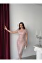 Powder Beaded Belted Short Sleeve Midi Evening Dress - 3