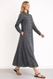 Silvery Striped Side Pocket Detailed 50% Silk %Kupra Full Length Dress - 2
