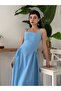 Square neck strap flared long dress baby blue - 5