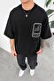 Black Premium Embroidery Detail Oversize T-Shirt - 2