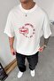 White Embroidery Detail Oversize T-Shirt - 2