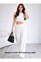 Women's White Seersucker Fabric Wide Leg Pocketless Stretchy Pants Summer Thin Fabric Comfortable Sweatpants