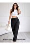 Women's Black Seersucker Fabric Wide Leg Pocketless Stretchy Pants Summer Thin Fabric Comfortable Sweatpants