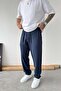 Navy Blue Modal Fabric Baggy Pants - 2