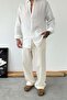 Beige Premium Baggy Linen Trousers - 2