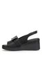 D26Ys-5220 Women's Genuine Leather Wedge Heel Sandals Black - 3