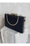 Navy Blue Color Imported Shiny Fabric Metal Case Chain Strap Women's Evening Dress Bag Wedding Engagement Graduation Prom - 7