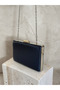 Navy Blue Color Imported Shiny Fabric Metal Case Chain Strap Women's Evening Dress Bag Wedding Engagement Graduation Prom - 7
