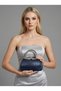 Navy Blue Color Imported Shiny Fabric Metal Case Chain Strap Women's Evening Dress Bag Wedding Engagement Graduation Prom