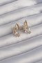 Stylish Brass Gold Color Chunky Zircon Stone Curved Minimal Butterfly Hoop Earrings Teachers Mothers Lovers - 2