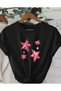 Pink Stars Printed Oversized Unisex Women's Crew Neck T-Shirt