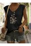 Colorful Flowers Printed Women's Oversize Sleeveless T-Shirt