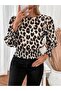 Patterned Women's Elegant Touch Long Sleeve Crew Neck Leopard Modal Blouse - 4